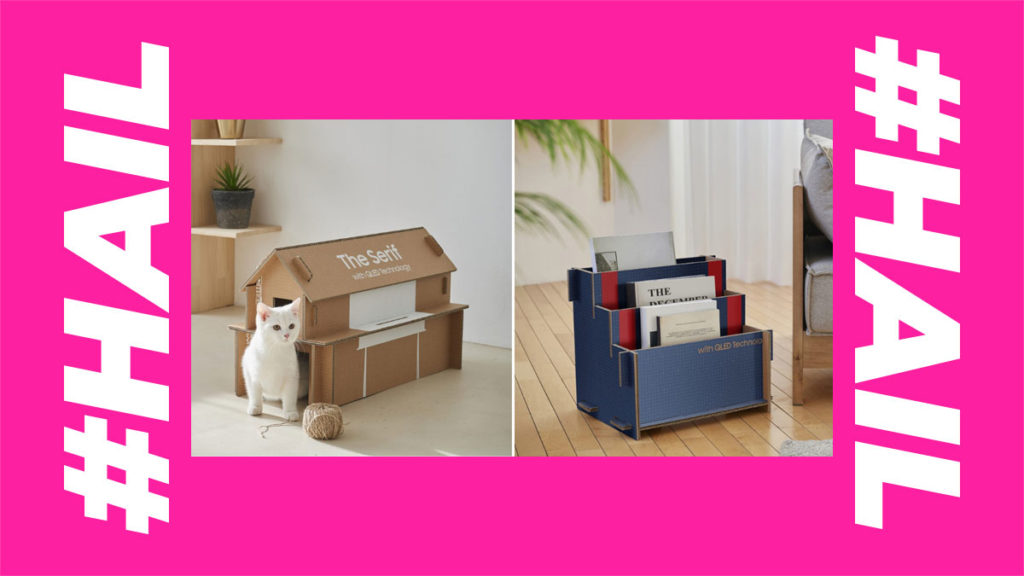 Samsung show how to turn their TV boxes into cat homes and magazine racks