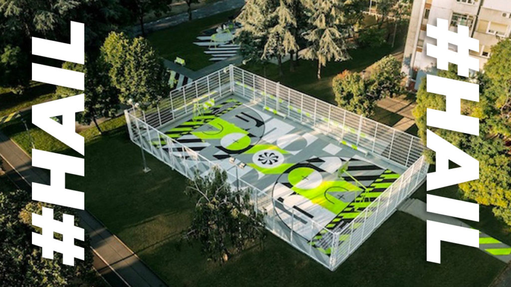 Nike constructs basketball court from upcycled trainers